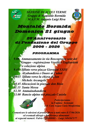 20° Anniversario di Fondazione del Gruppo Alpini di Montaldo Bormida